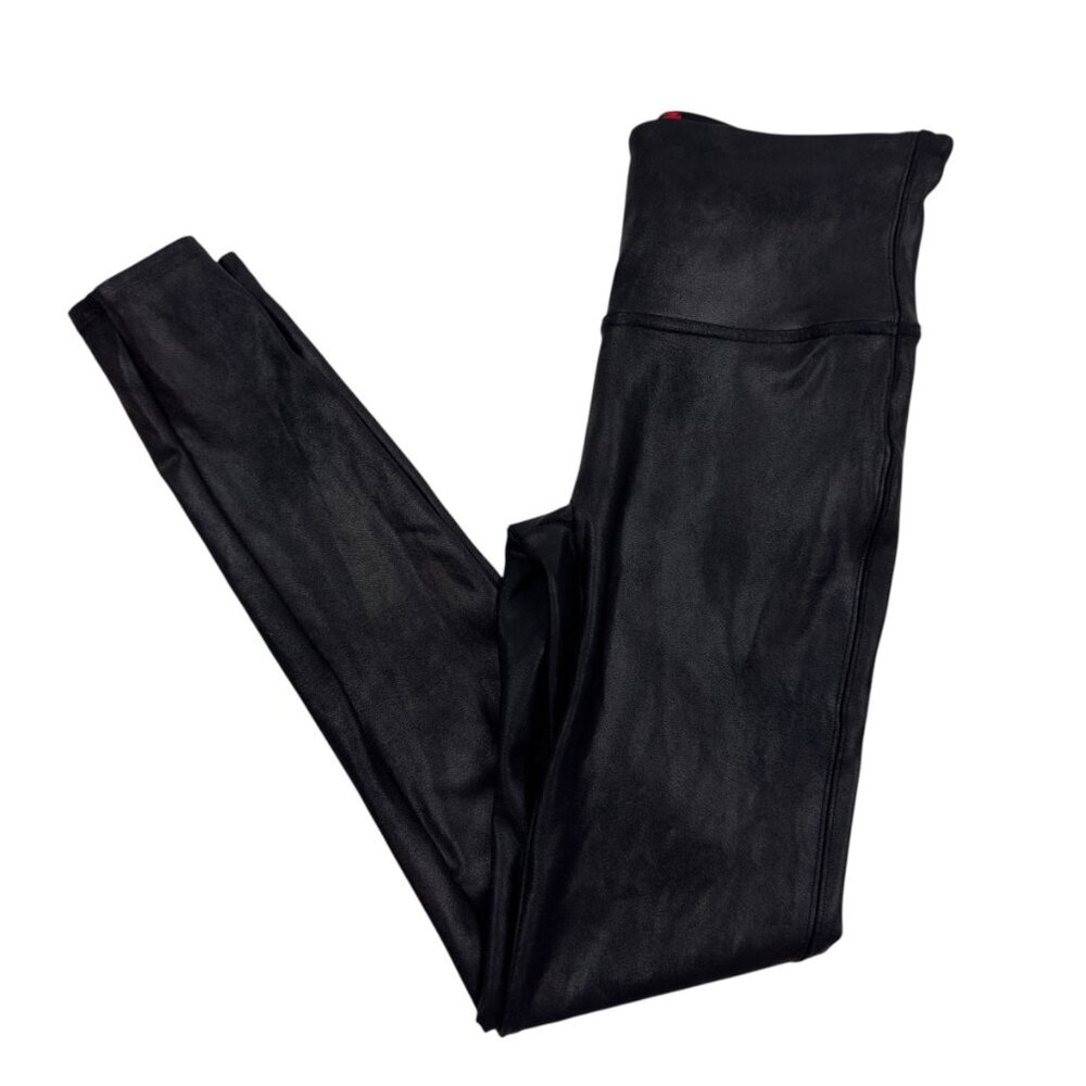 SPANX Black Faux Leather Stretch Smoothing Pull On Leggings Women's Size Medium